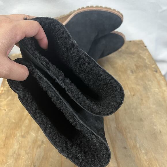 Coach Keely Knee Boots Suede Leather Shearling Lined Wedge Heel Womens 6.5 Black - Picture 9 of 16